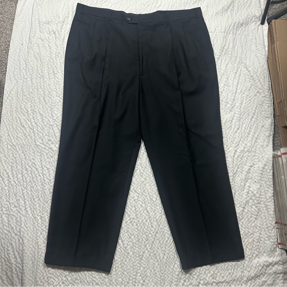 Zandello Le Collezoni Black Windowpane Pleated Dress Pants Men's 46L